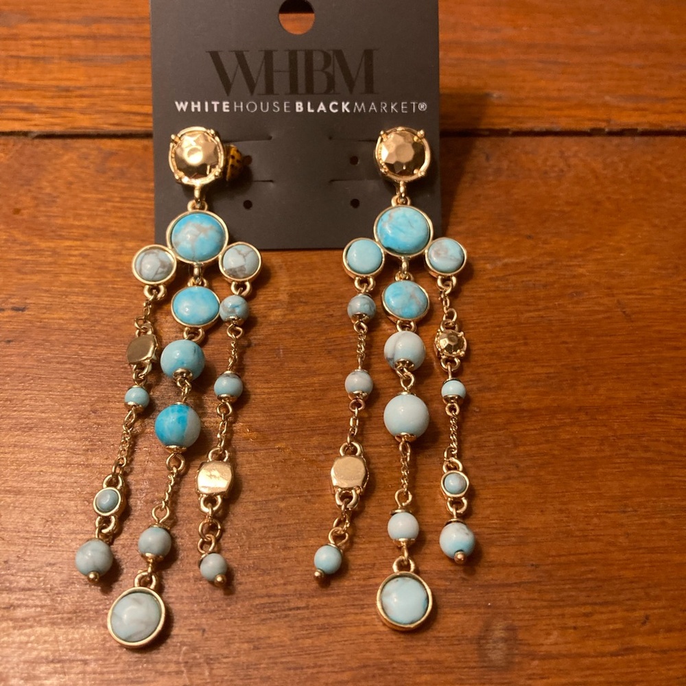 White House Black Market Gold and Turquoise Chandelier Earrings
